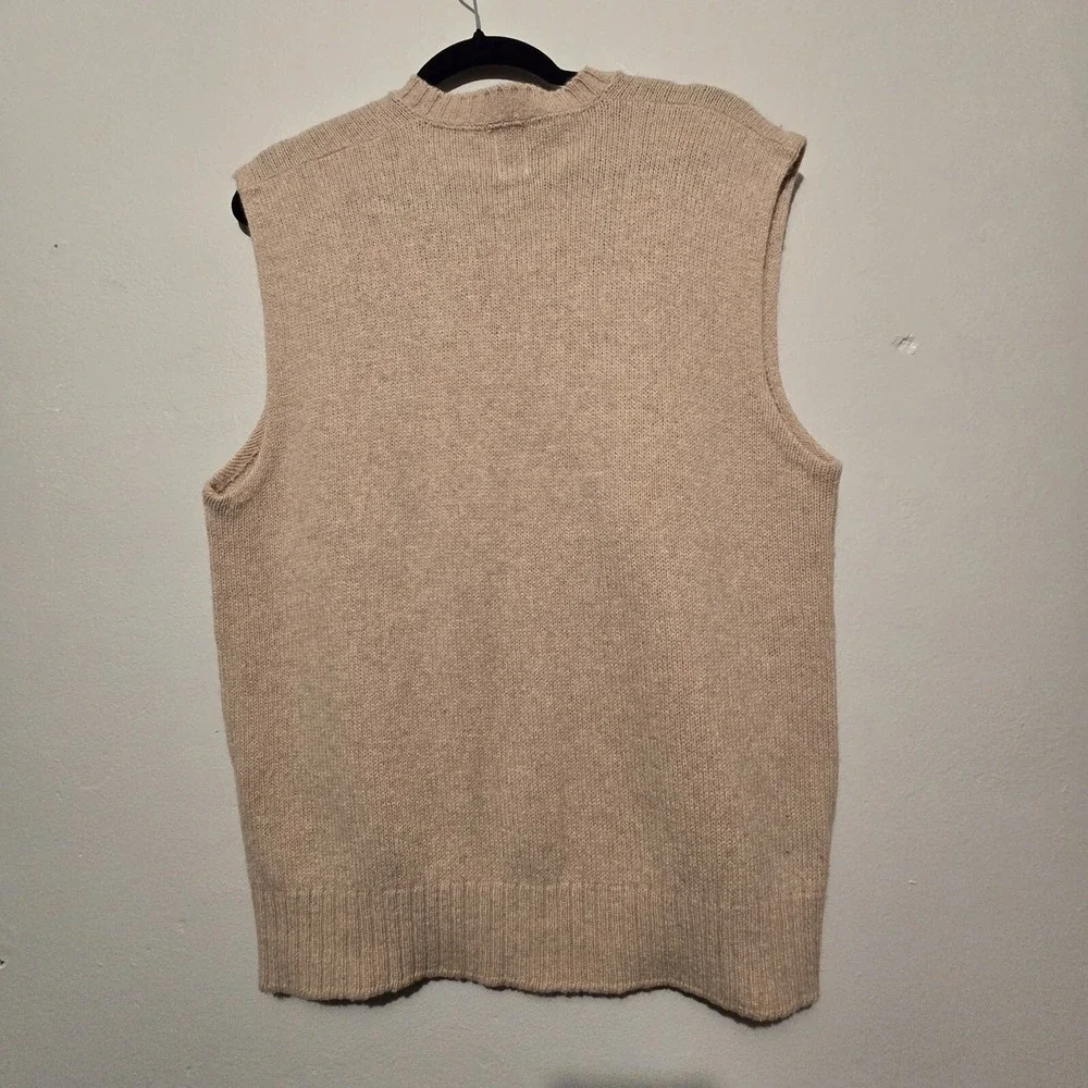 Vtg 70's 80's Sweater Vest Mens XL Beige Wool Academia Preppy Goblincore USA